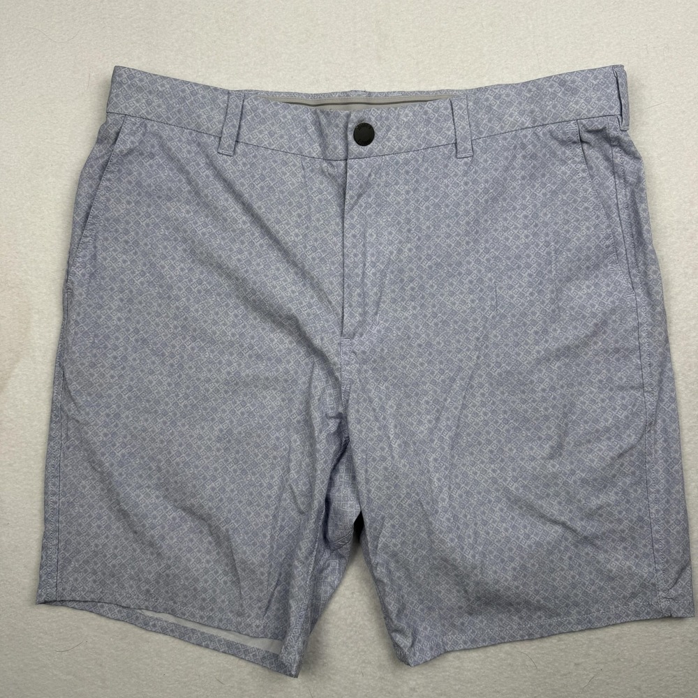 Johnnie-O Prep-Formance Shorts Mens 34 Blue Print Golf Chino Stretch 9 Inseam